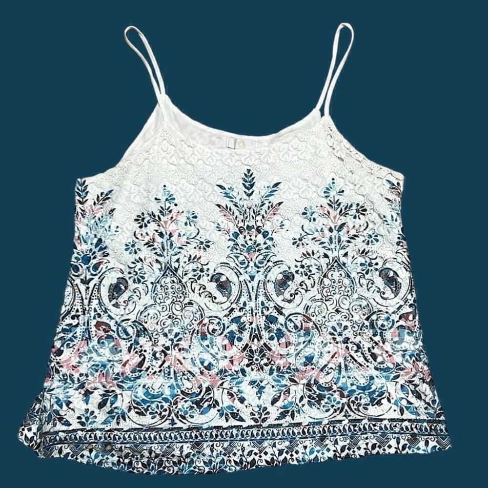 CHARLOTTE RUSSE White Boho Floral Lace Tank Top, Size M